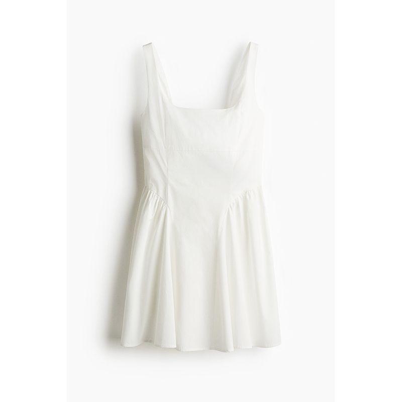 

HM Women s clothing dress 2025 Summer New Cotton Poplin Backless Dress 1283870 White 155/80(XS)