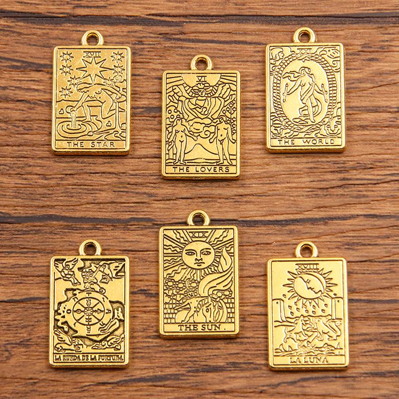 Zinc Alloy Tarot Card Pendant, 6 Styles 14x23mm, Popular In Trendy Jewelry.