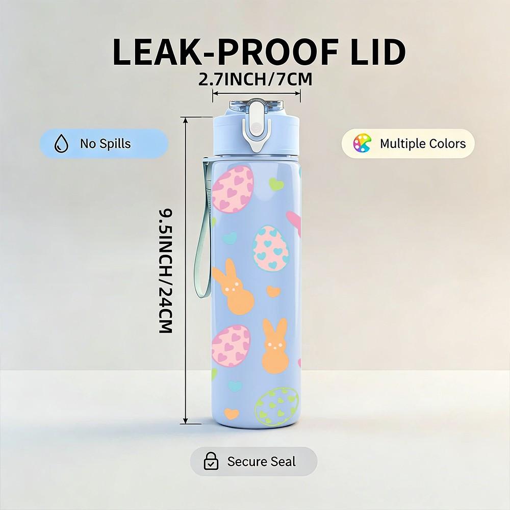 1PC Easter Egg Bunny Doodle Pattern Print 750ml Color Plastic Sports Water Bottle Leakproof Flip Straw Lid Suitable for Sports Office Home Use