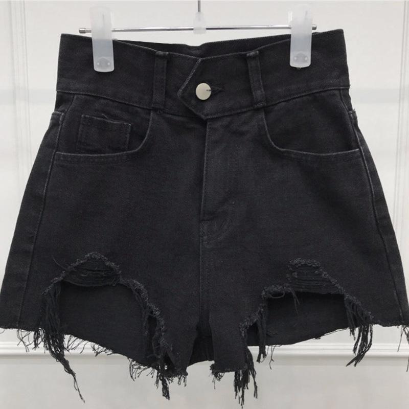 Korean High Waist Distressed Denim Shorts for Women M чёрный