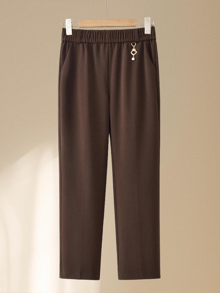 Fashionable High-Waist Elastic Trousers for Middle-aged and Elderly Women - Autumn Casual, Loose Fit
