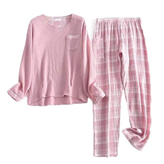 

Checkered Soft Comfortable to the Perfect Gift for Day Size Women s Pajamas, Spring/Summer/Autumn/Winter, 100% Cotton, Pattern, V-Neck, Gauze, Touch, розовый