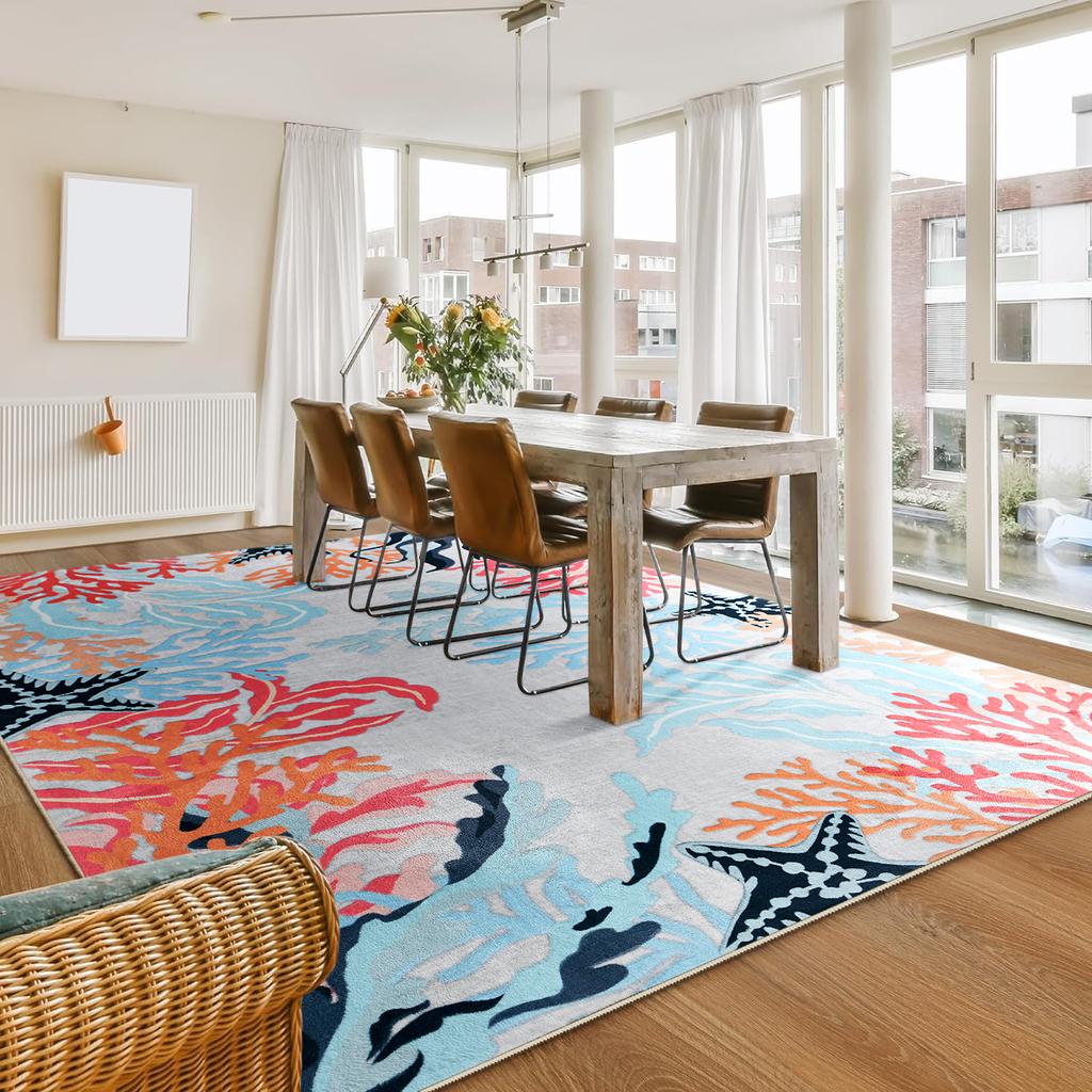NOAHAS Vintage Floral Rug for Living Room Bedroom, Soft Washable Area Rug with Non Slip, Low Pile Stain Resistance Carpet
