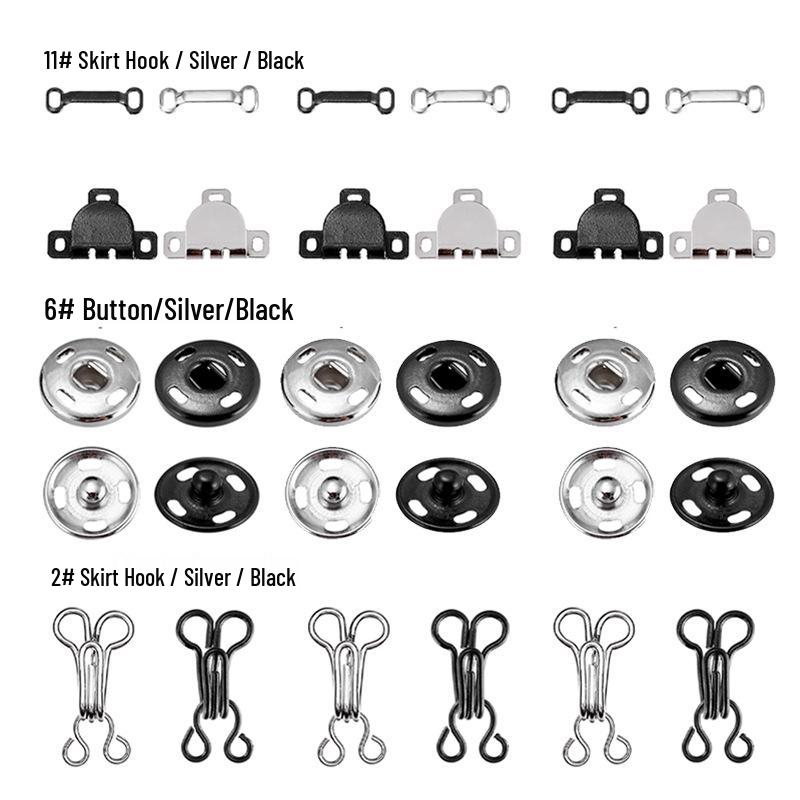 50-delige Naai- en Reparatieset met Metalen Doos: Drukknopen, Riem- & Rokgespen