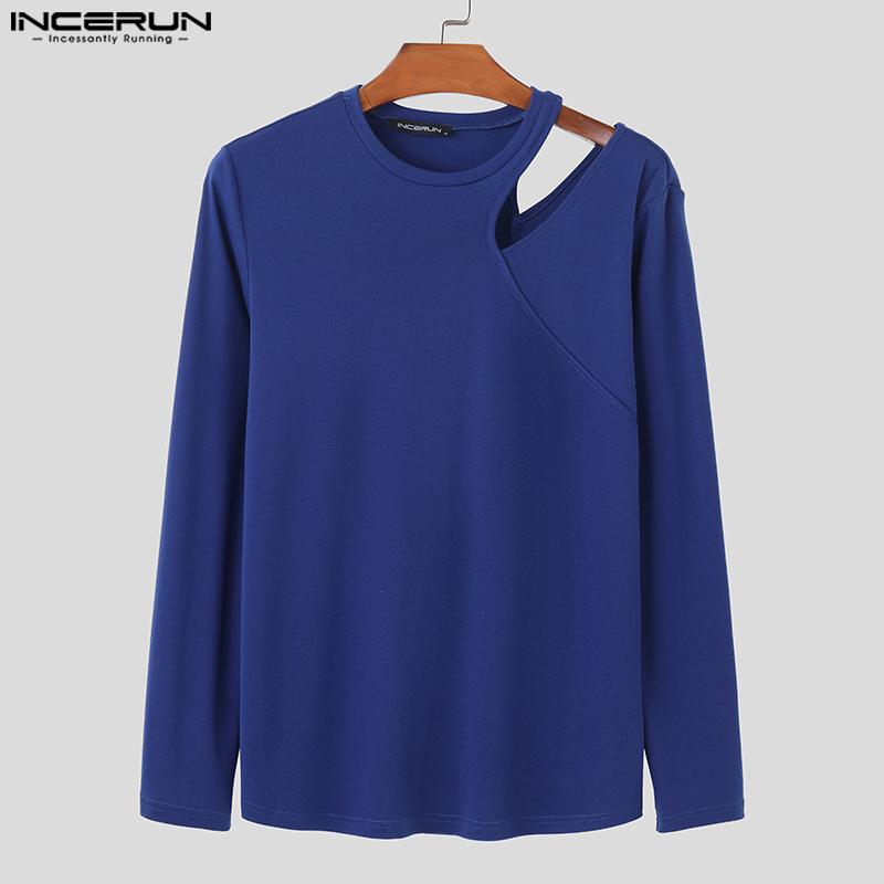 INCERUN Men Spring Long Sleeve Cutout Basics Casual Tops Undershirts