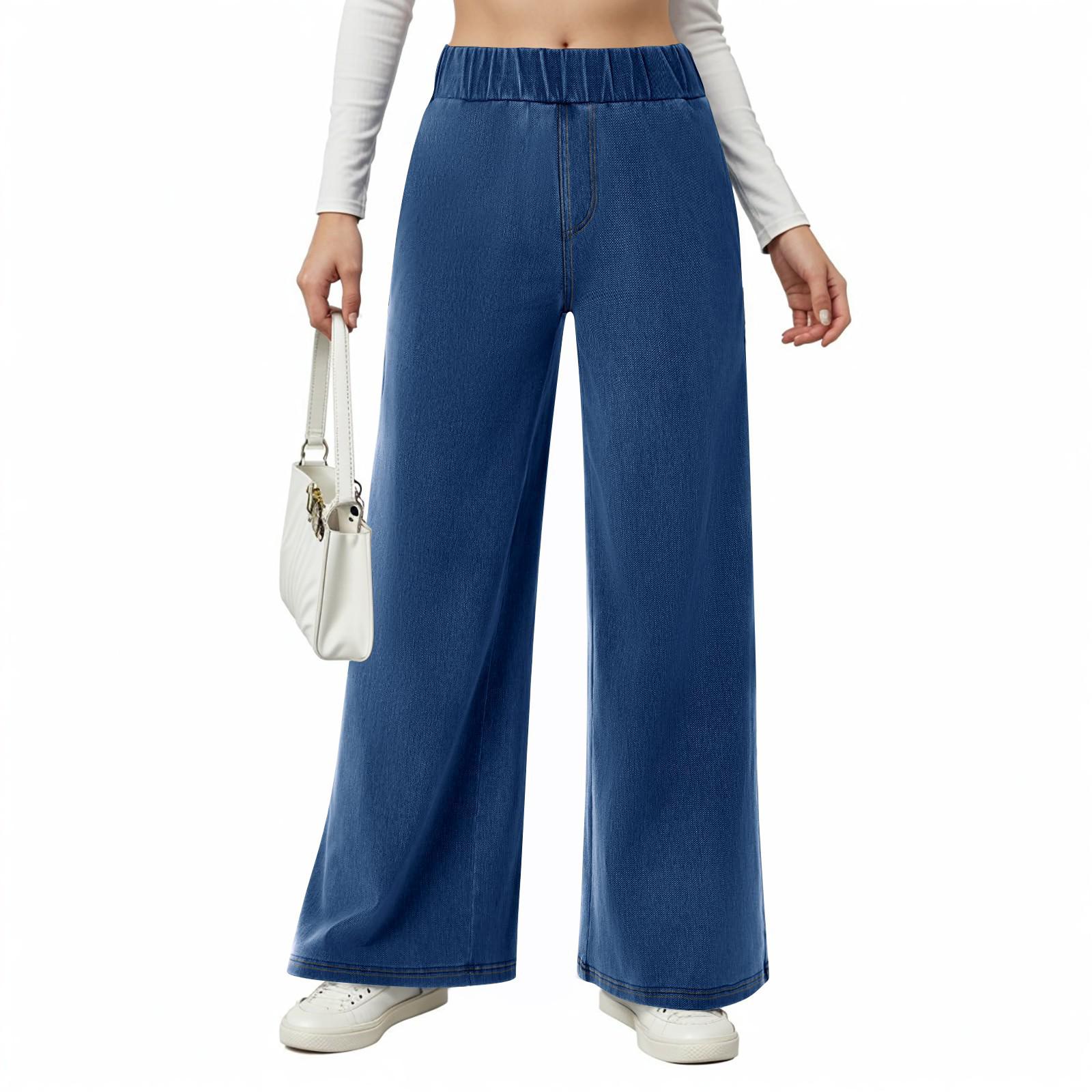 Women s Versatile Wide-Leg Elastic Waist Jeans for Spring/Autumn M