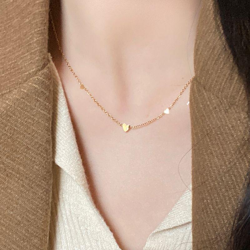 

Gold Women s Mini Titanium Steel Accessible Luxury Jewelry Necklace Gold mini Heart Clavicle Chain-Titanium Steel