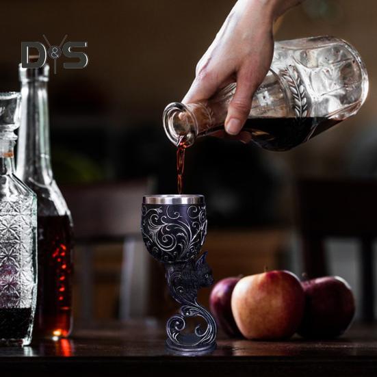 Dragon Wine Goblet Cat Chalice Cup Stainless Steel Resin Gothic Macabre Halloween Decorative Bar Whiskey Cocktail Drinking Glasses for Beer Wine