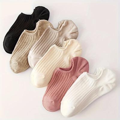 6 Pairs of New Fashionable Women's Summer Solid Color Striped Knitted Short Socks Multifunctional Four Season Women's Boat Socks