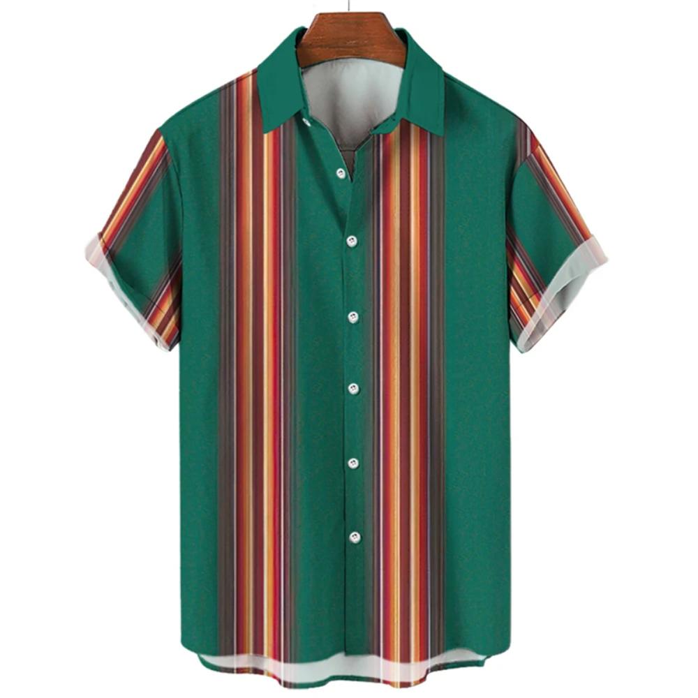 Men's Classic Striped Casual Shirt, Summer Loose Hawaiian Beach Top