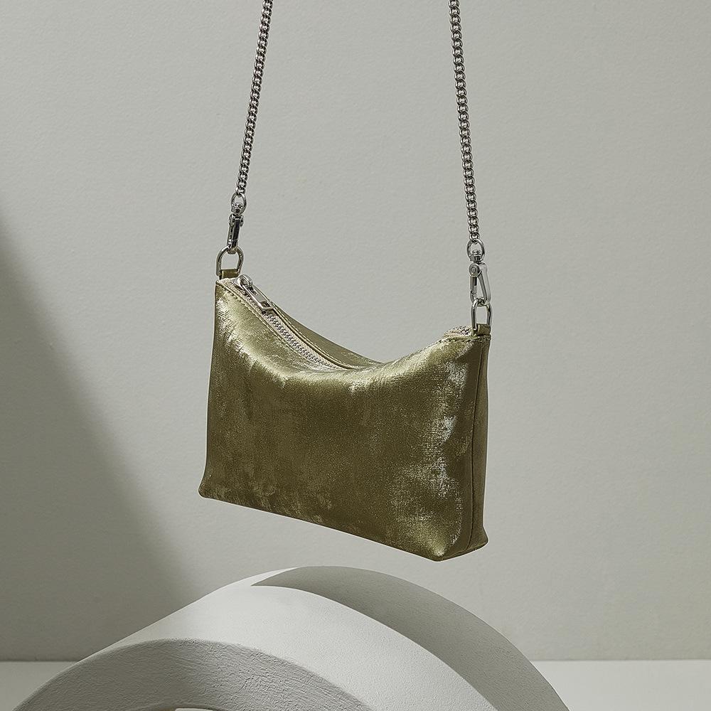 New Chinese satin cowhide chain bag metal national style retro cosmetic bag mini premium messenger shoulder bag