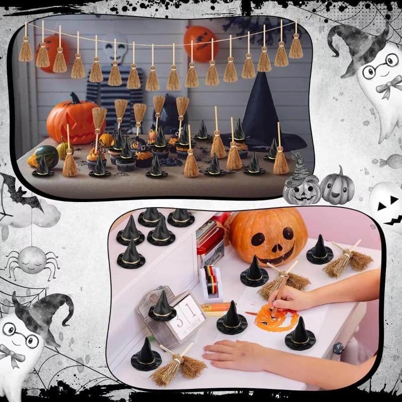 12/24 Pcs Mini Halloween Witch Hat Decor Cute Craft Supplies for Home Party Kids DIY Handmade Project Spooky Scene Decor