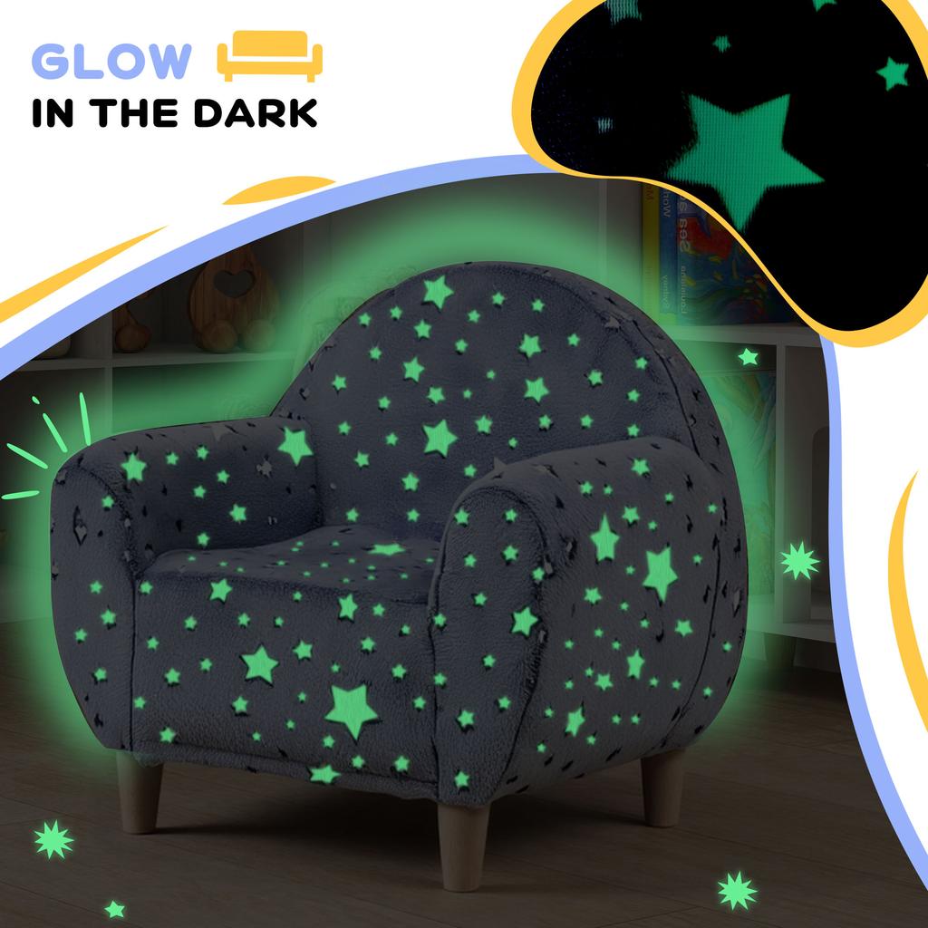 Kids Armchair, Glow In the Dark Chair with Star Design for Bedroom, Playroom, Kids Room, Grey