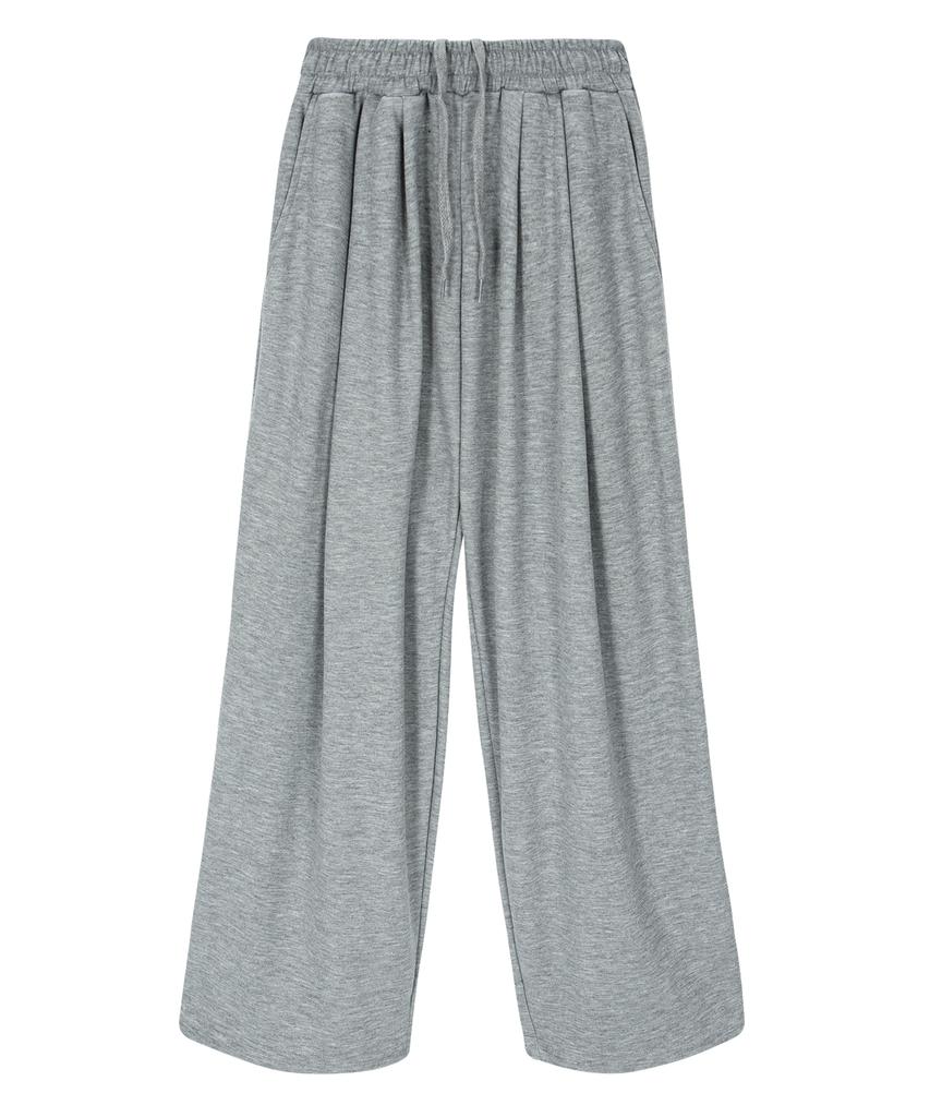 Lxt Double-Pleat Hidden String Wide Sweatpants [Grey Melange]
