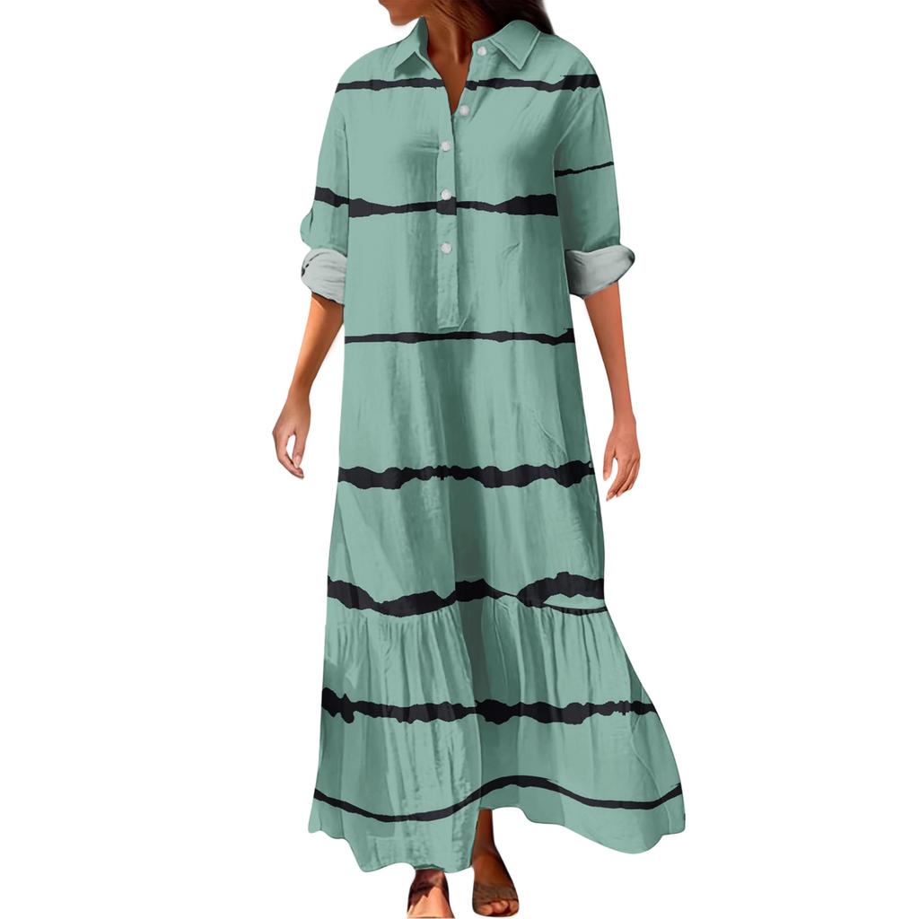 Women's Fashionable And Elegant Autun And Winter Button-down Lapel Long-sleeved Printed Dress