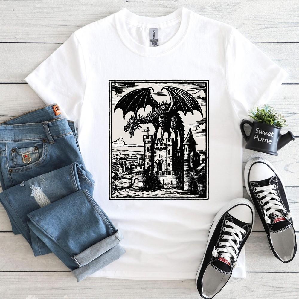 Dragon Vintage Dark Art Graphic Shirt,Dragon Castle Dark Art T-Shirt,Retro #31 Unisex T-Shirt XXXL