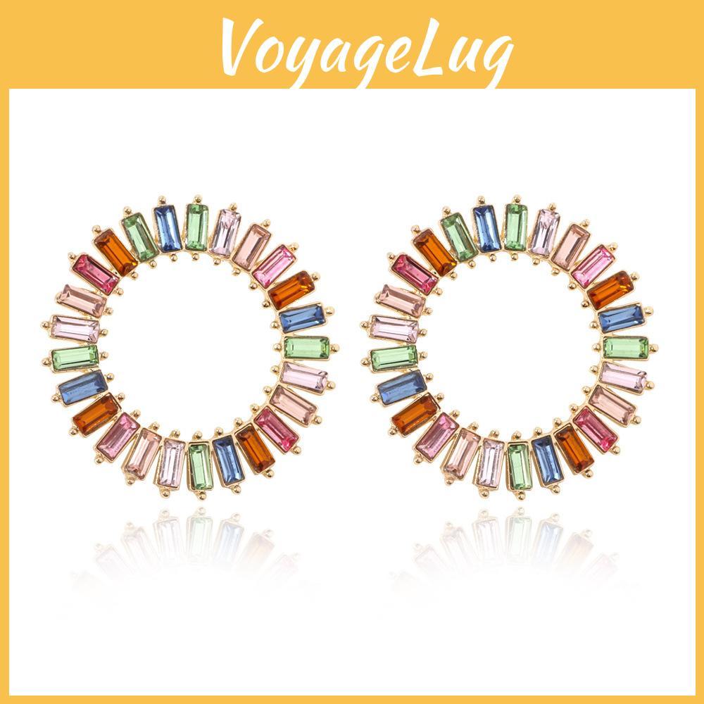 Highquality Alloy Plated Geometric Crystal Round Earrings Women For