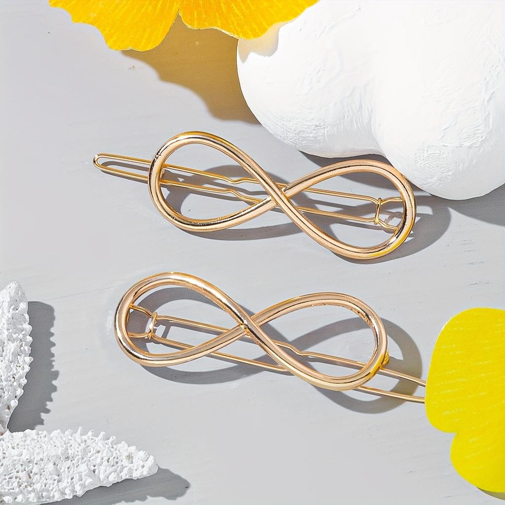 Bohemian Minimalist Alloy Hair Clips - Hollow Infinity Shape Frog Buckle Hairpins, Solid Color, Fashion Accessories for Women and Teens