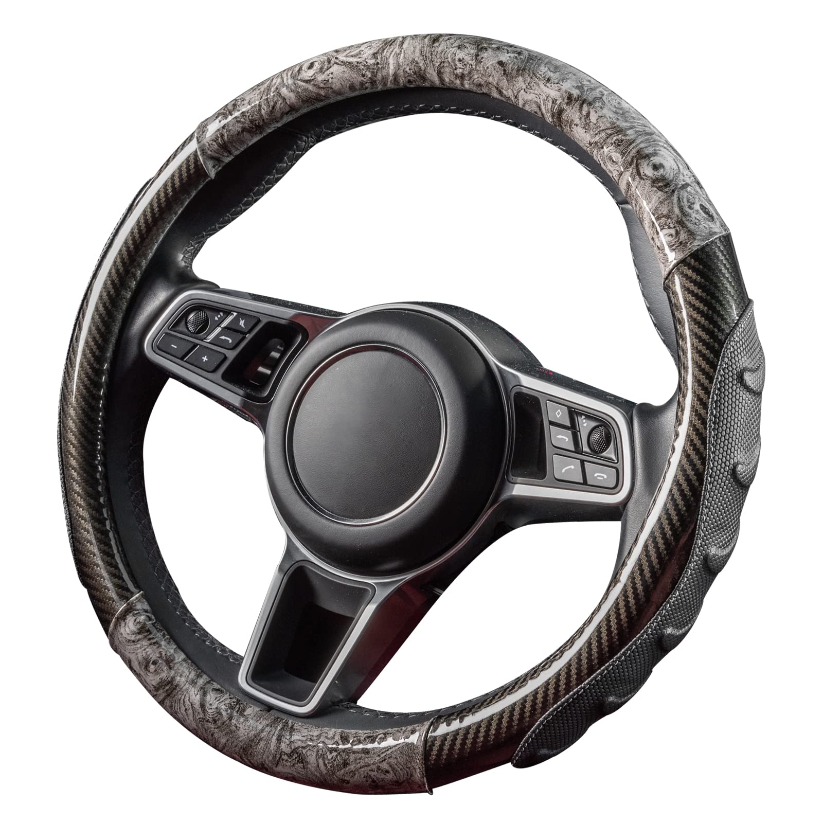 

SHIMAKYO Steering Wheel Small for Kei and Standard Carbon Fiber and Wood Grain 3D Stylish Car Comfortable Car Interior Fits Gray Cover, Size, Cars, серый