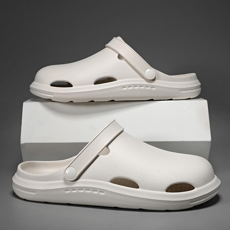 Fashion Men Sandals Lightweight Casual Shoes Soft Sole Hole Shoes Clogs Outdoor Beach Falt Slippers Garden Shoes Black Size 46 Women