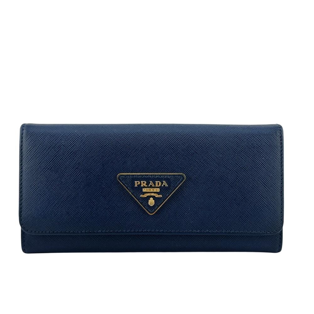 PRADA leather Safiano Purse Navy leather Used