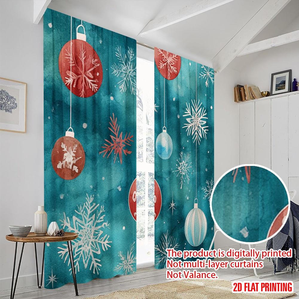 2pcs,2D Plane Printing Curtains Digital Printed Snowman and Christmas Gifts Versatile Polyester Fabric (without Rod) Decorations