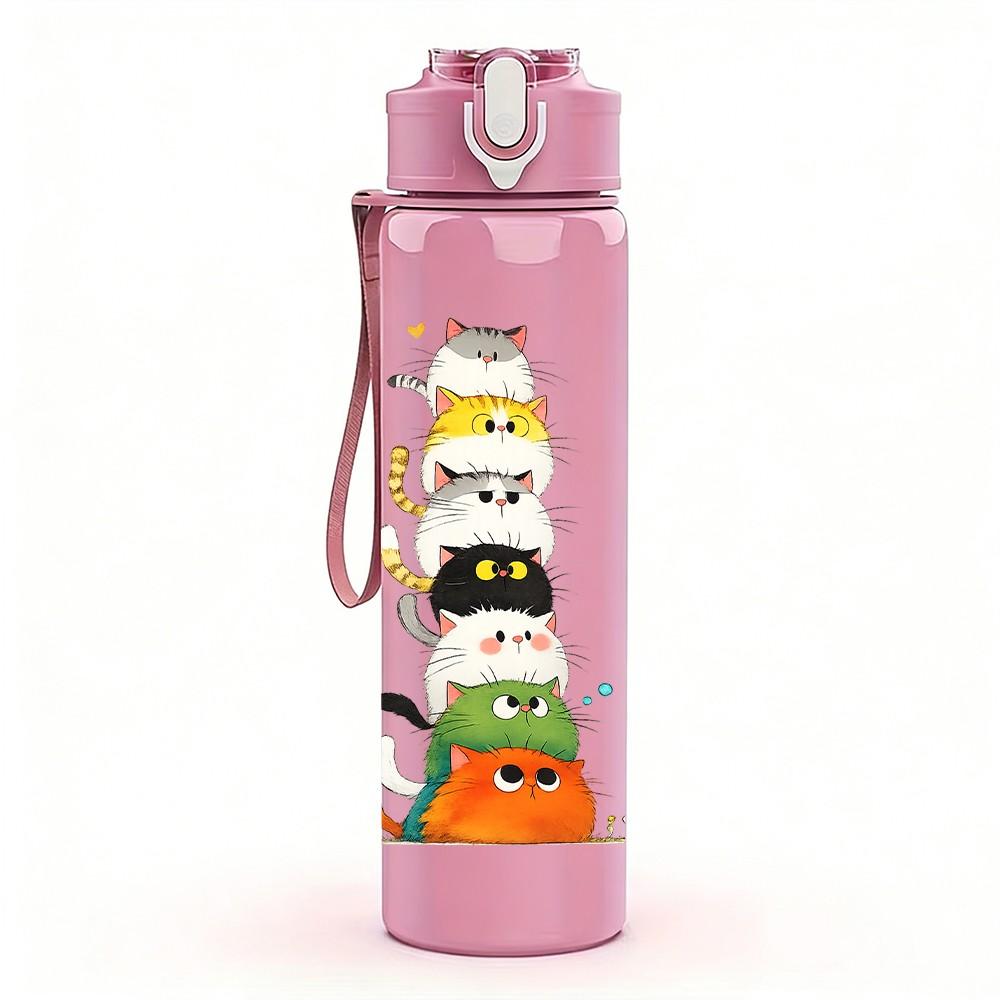 1PC Stacked Cute Monster Cartoon Print 750ml Color Plastic Sports Water Bottle Leakproof Flip Straw Lid Suitable for Sports Office Home Use