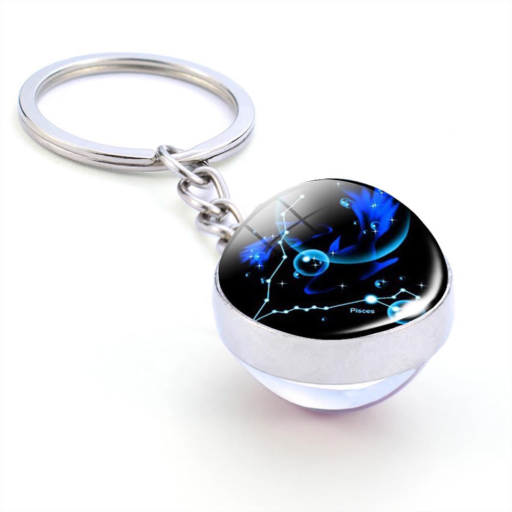 Holder Libra Scorpio Jewelry Leo Glass Ball 12 Constellation Zodiac Keychain Keychain Key Rings