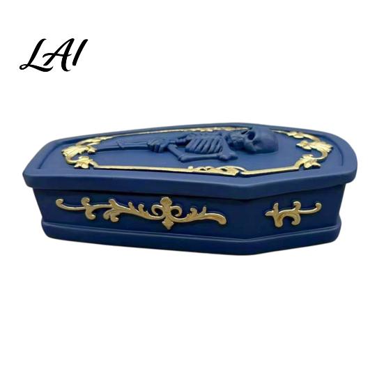 Halloween Atmosphere Prop Gothic Skull Casket Jewelry Box Resin Spooky Storage Figurine for Holder Rings Dark Tabletop Organizer Unique Gift