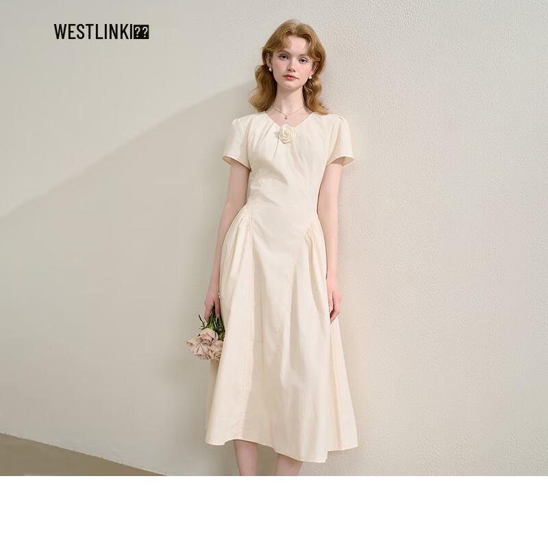 

Xiyu Elegant Camellia V-Neck A-Line Midi Dress S