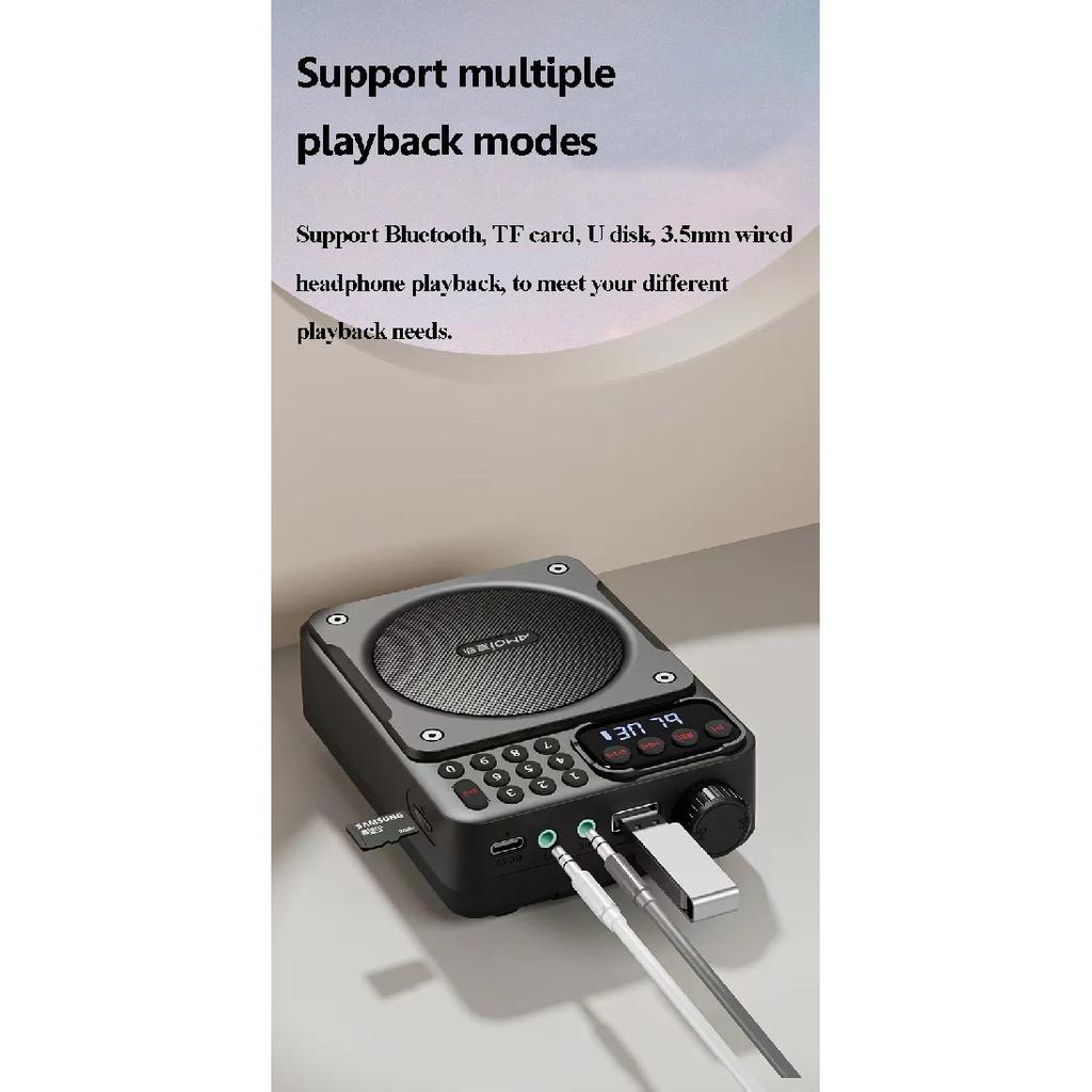 Mini Digital FM Radio HD Display 76-108mhz Radios Wireless Bluetooth 5.3 Speaker Portable Voice Amplifier with TF Card USB Slot