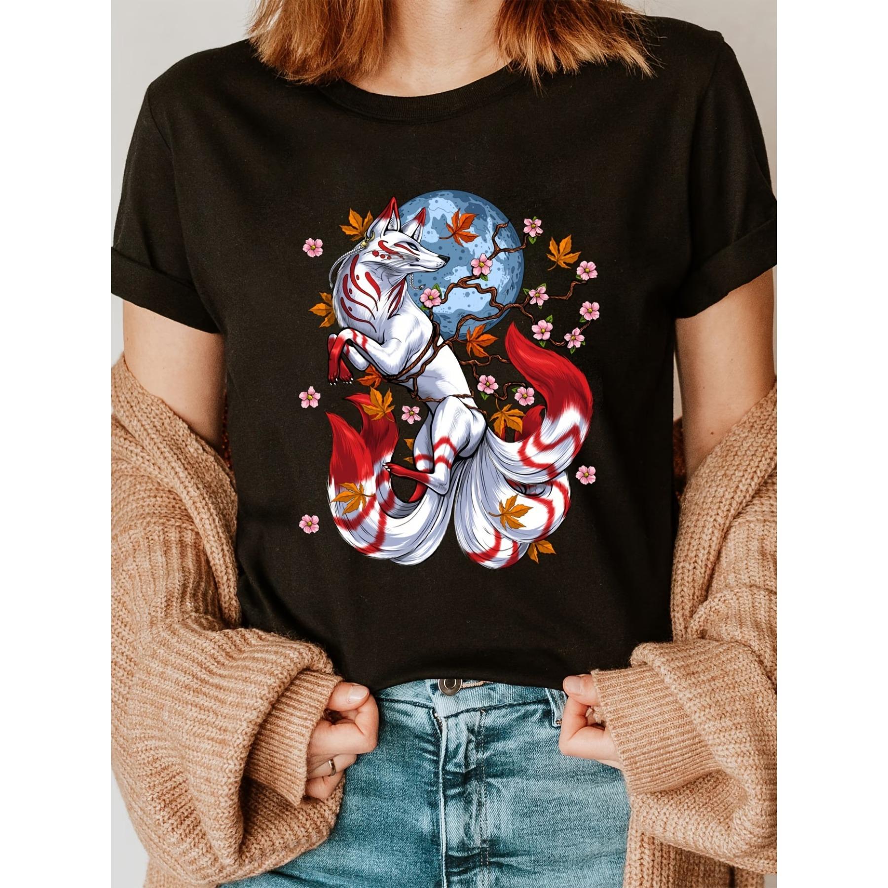 Кицунэ Лиса Японская Девятихвостая Лиса Цветы СакурыКицунэ Лиса Японская Девятихвостая Лиса Цветы Сакуры S чёрный