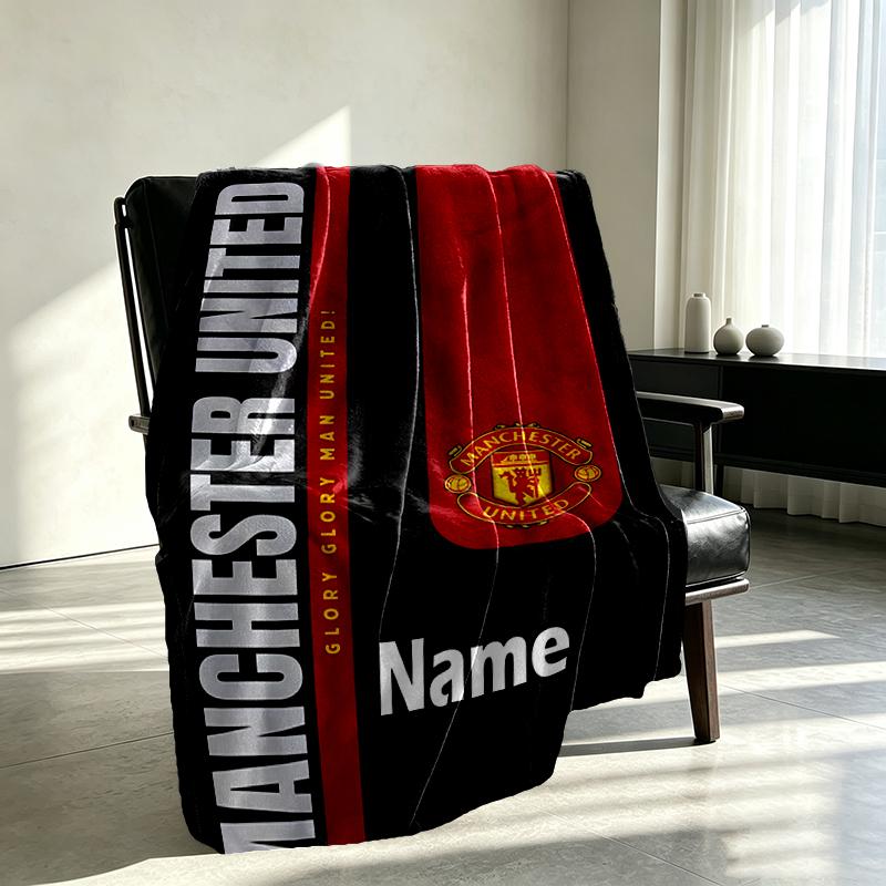 Custom Name Personalized Manchester Football F.C Print Blankets, Home Decor, Bedroom, Sofa, Camping, Couch, Gifts for Birthday Christmas