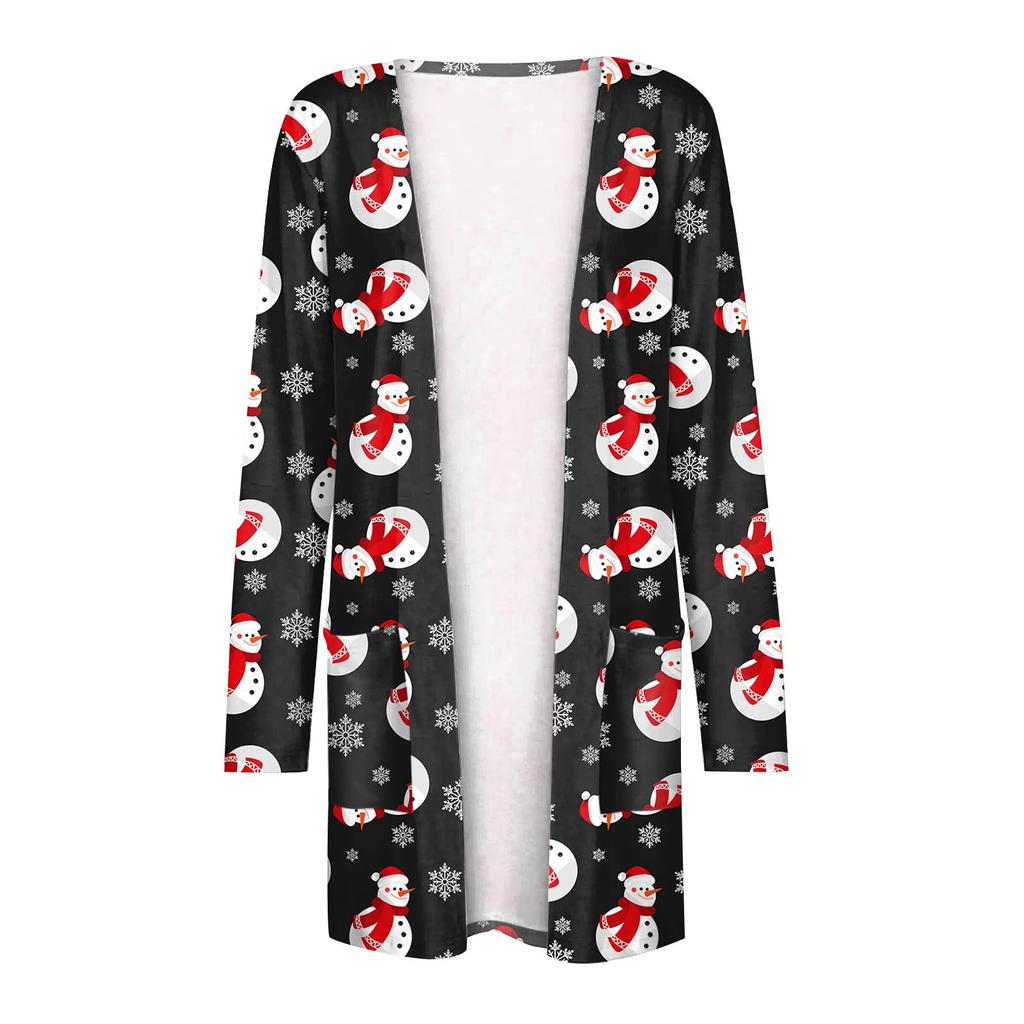 Kvinners jul med lange armer foran cardigan trykt topp lett jakke