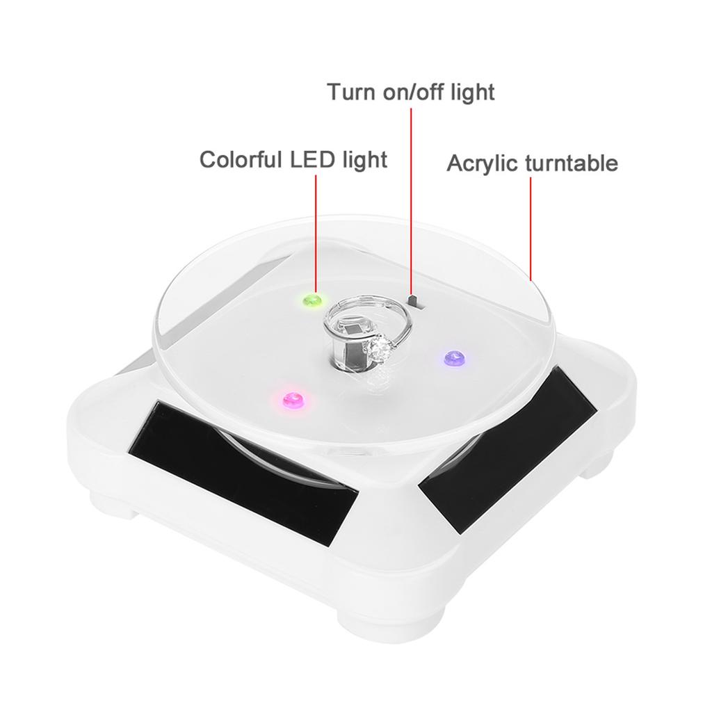 Solar Showcase 360 Rotating Turntable Watch Phone Jewelry Display Stand LED Light(White)