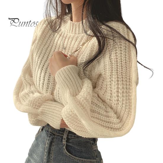 

Осенне-зимний трикотажный топ с круглым вырезом, длинным рукавом, однотонный свободный покрой, повседневный топ с ребристым краем, пуловер, свитер