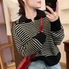 Autumn Women's Sweater College Style Knitted Top Loose Skinny Striped Long Sleeve Pullover Sweater