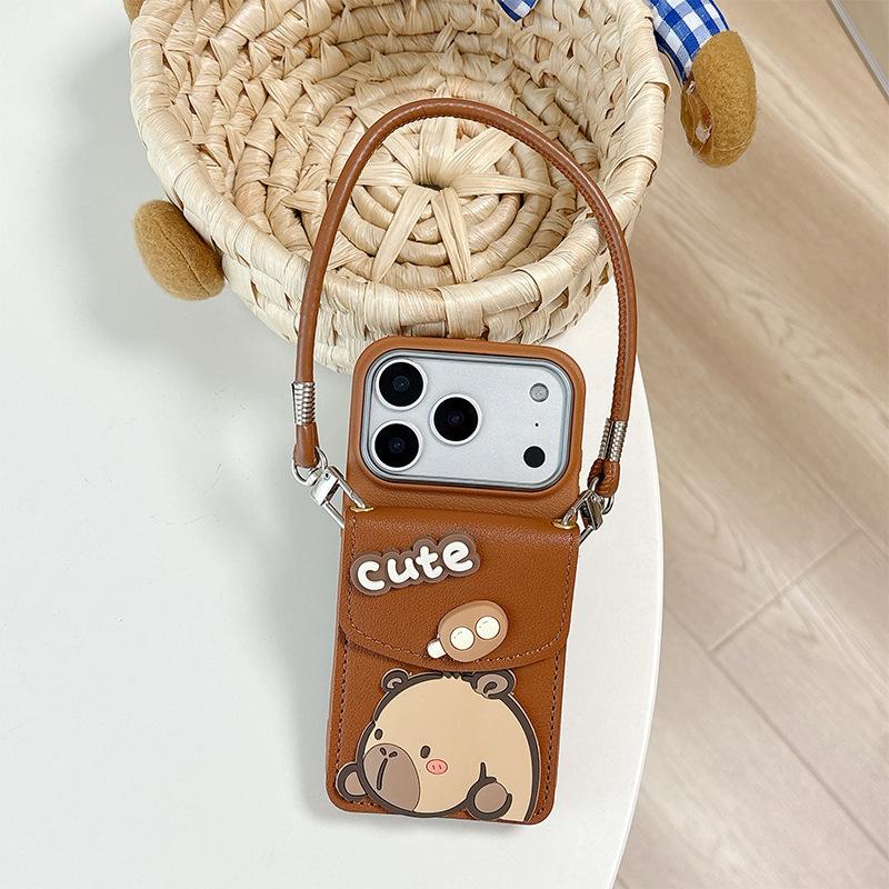 Cartoon Capybara Wallet Card Holder Hand Strap Phone Case for Apple 16 Lanyard for IPhone 17 Promax Soft Case