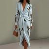 European and American Elegant Style Deep V-neck Long-sleeved Printed Dress Girlish Temperament Commuter Medium and Long
