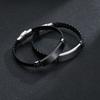 Titanium Steel Engraved Bangle with European-American Leather and Stainless Steel Woven Design