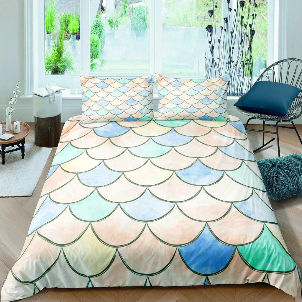 Fish Scales Duvet Cover Set Bedding Set Colorful Mermaid Scale Quilt Cover Pillowcase Queen Size Girls 2/3pcs Comforter Cover