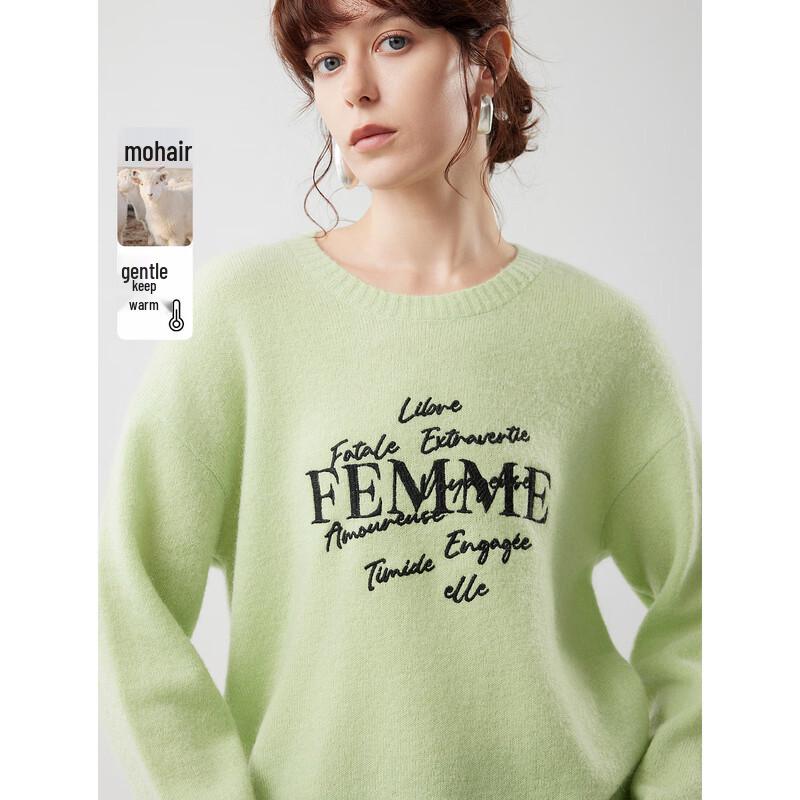 ELLE Women s Embroidered Lambswool Mohair Knit Sweater M