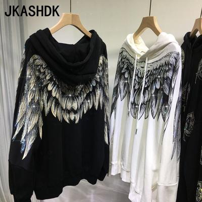 Damenmode, lässig, Übergröße, Frühling, Herbst, Flügel-Print, langärmelig, Kapuzenpullover und lange Ärmel