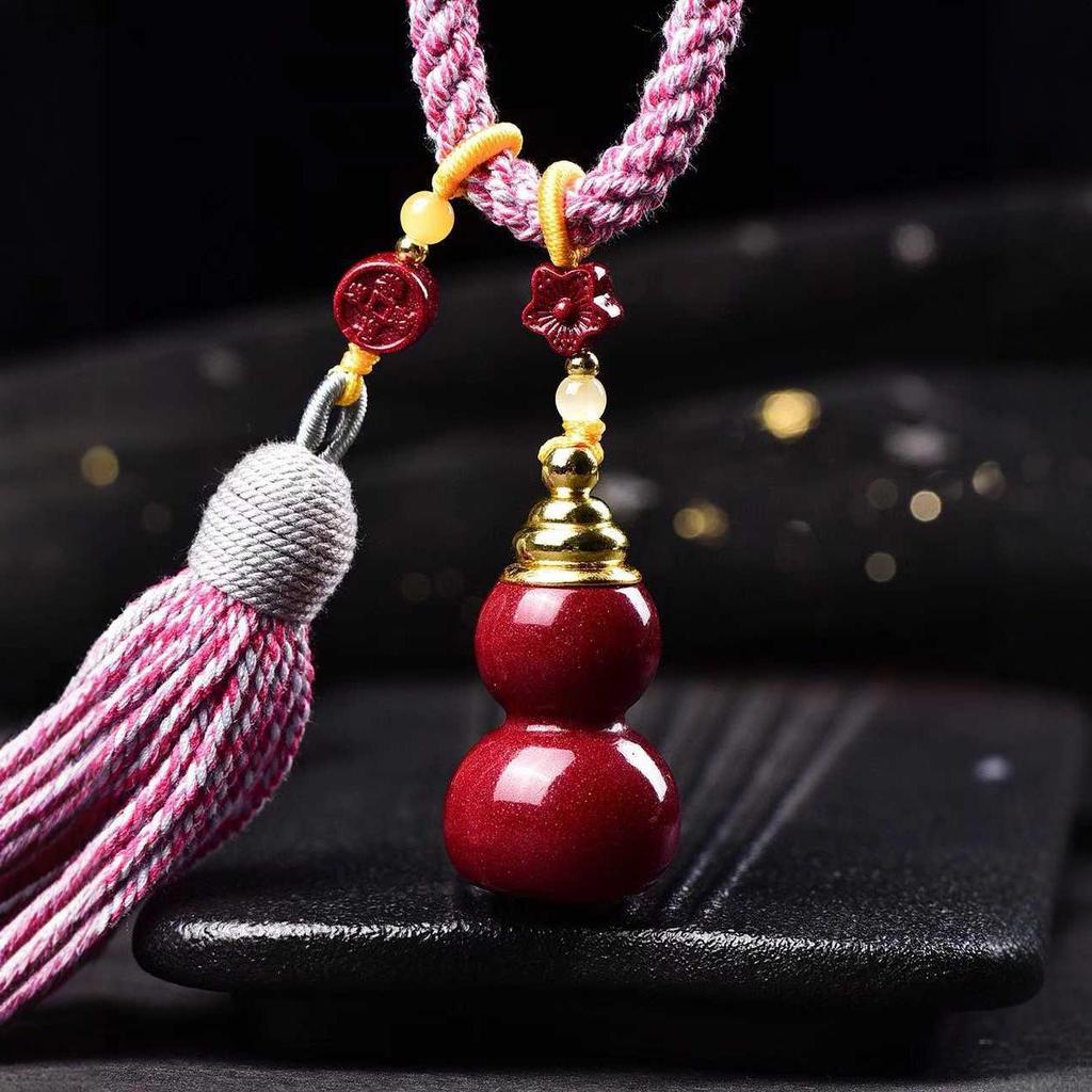 Cinnabar Gourd Pendant Necklace & Keychain – Openable Bottle for Cinnabar Gold Sand, Natural Stone, Good Luck Charm for All Genders.