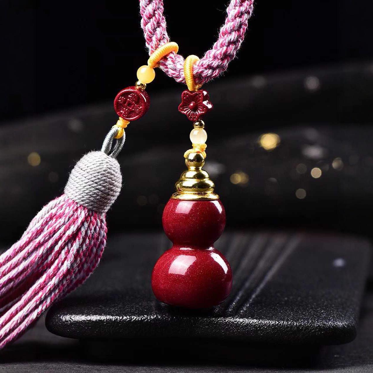 Cinnabar Gourd Pendant Necklace & Keychain – Openable Bottle for Cinnabar Gold Sand, Natural Stone, Good Luck Charm for All Genders. 20x25x15mm киноварь