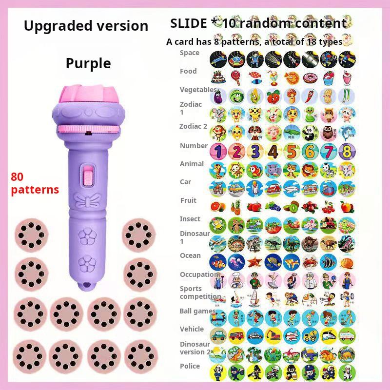 80 Patterns Illuminated Projection Led Flashlight Baby Puzzle Teaching Cognition Early Knowledge Animal Pattern Bedtime Story