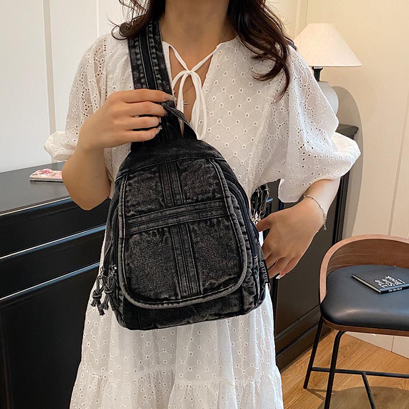 Vintage Denim Backpack Women's Chest Bag Travel Bag Multifunctional Shoulder Bag