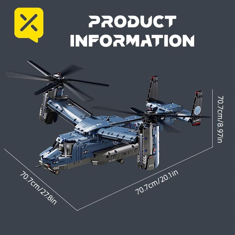 TOYLINX 1486pcs Tiltrotor Aircraft Helicopter Building Blocks 360° Propeller Military Helicopter Block DIY Airplane Assembly Toy