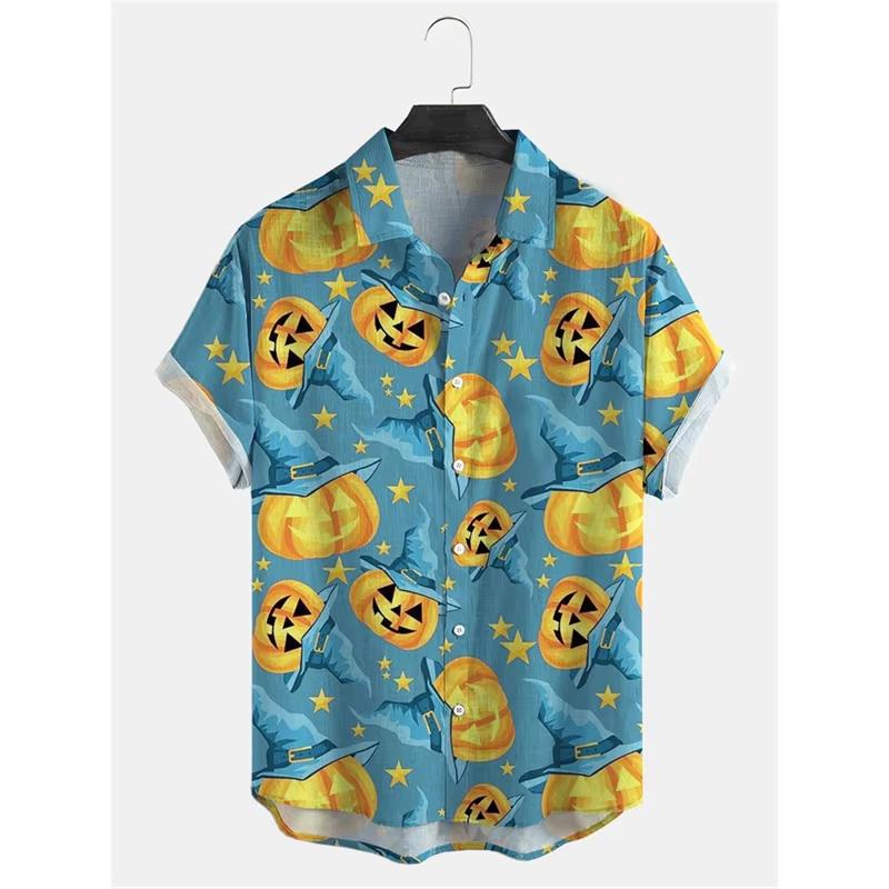 Unisex 26 Fashionable Halloween Shirts for Men and Women in Cute Style Party and Festival Tops Pumpkin Head Printed Short Sleeves