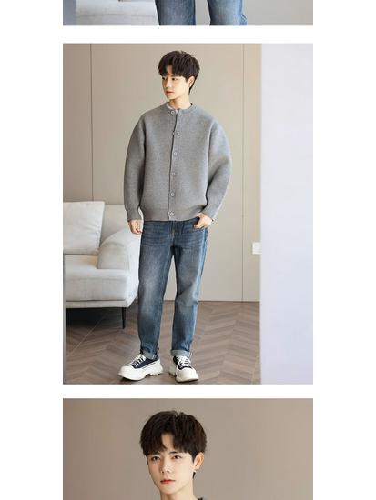 Unisex-Strickjacke mit Baseballkragen, grob gestrickt, Modell 2026: Lässiger, einfarbiger Strickmantel für Frühling/Herbst.
